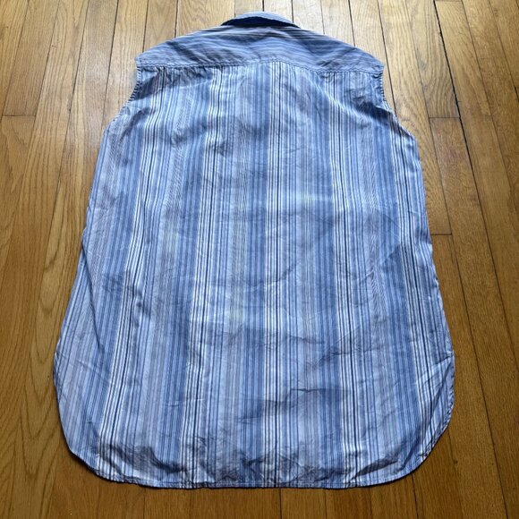 Nina Ricci Size S Blue & White Striped Criss Cross Sleeveless Wrap Blouse Top - Picture 15 of 16